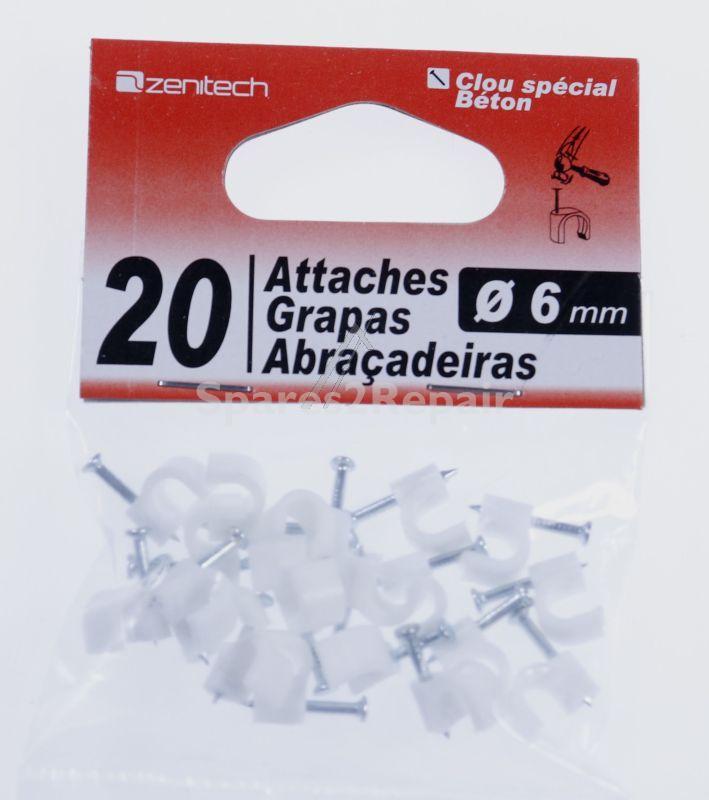 Inotech Cable Support - 20 Plastic Cable Clips 6mm White -