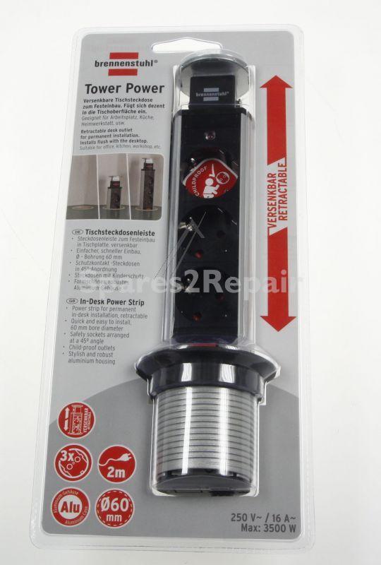 Brennenstuhl Three-way Trailing Socket - Tower Power Tischsteckdosenleiste 3-fach 2m