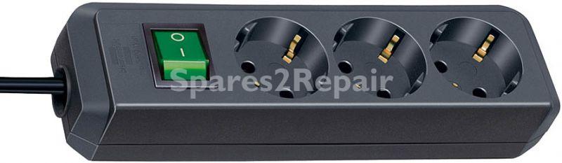 Brennenstuhl Three-way Plug Adaptor - Eco-line 3-way Socket Extension Cord, With Switch, Black 1,5m