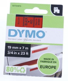 Dymo Colour Cartridge - S0720870 Label Tape Black On Red 19mm-7m Dymo D1 Tape