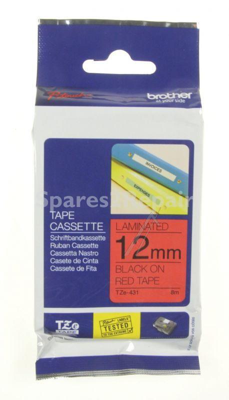 Brother Colour Cartridge - Tze431 Label Tape Black On Red 12mm-8m Laminated Brother