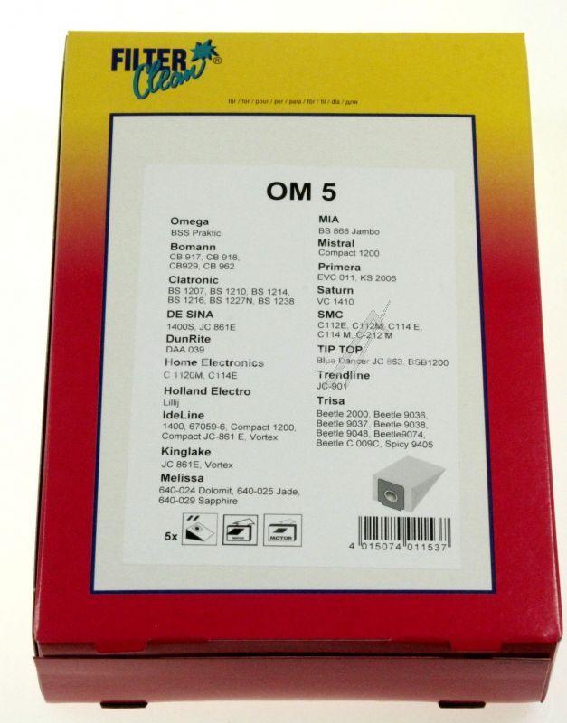 Filterclean Vacuum Cleaner Bags - Om5 000771-k Paper Dust Bag X 5+2 Filters