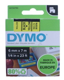 Dymo Colour Cartridge - S0720790 Label Tape Black On Yellow 6mm-7m Dymo D1 Tape